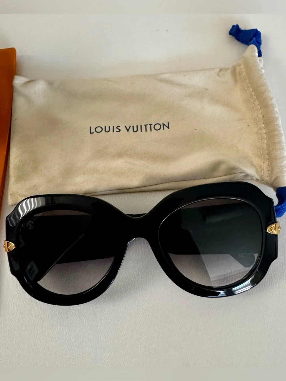Louis Vuitton Black Oversized Round Acetate Sunglasses with Gold Accents